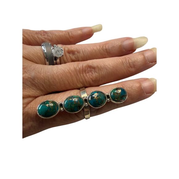 925 Sterling Silver Chrysocolla Copper Multi-Stone Statement Ring – Size 5 - Picture 4 of 4
